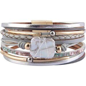 Leather Cuff Bracelet Baroque Pearl Wrap Bracelet Gorgeous Gold Tube Bangle